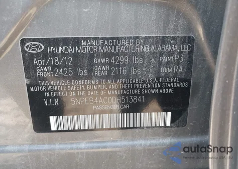 2013 Hyundai Sonata Gls из США, поврежденный, VIN 5NPEB4AC0DH513841